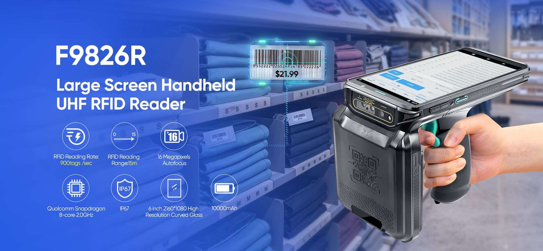 6.0-inch Rugged Industrial Android 11 UHF RFID Handheld Reader