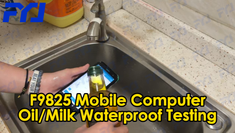 FYJ F9825 Mobile Computer Barcode Scanner Ruggedness Testing IP68 under Milk/Oil/Water