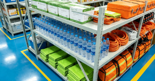 RFID emergency supply management system architecture with presentation, application, middleware, and data collection layers