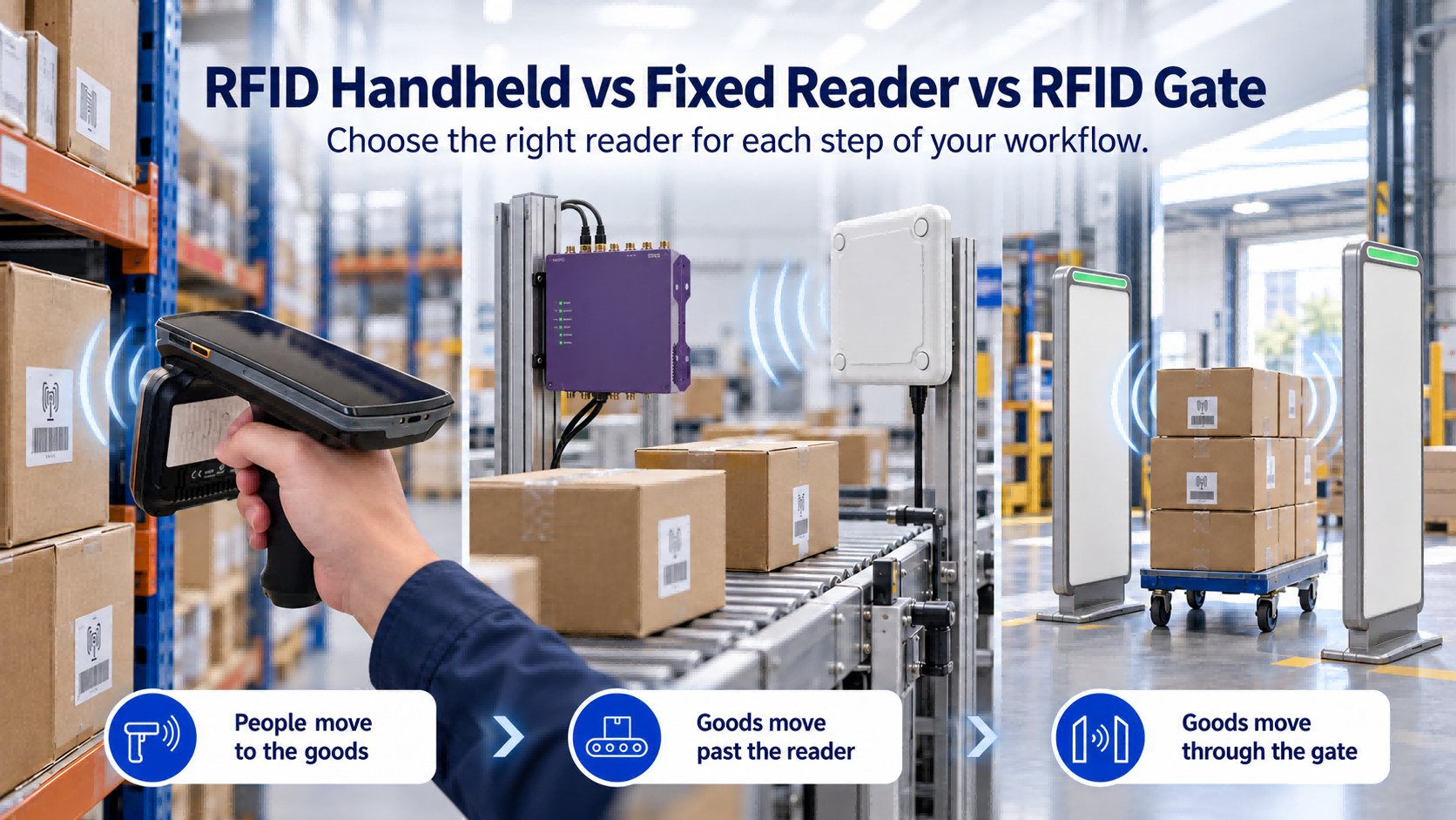 قارئ RFID المحمول مقابل قارئ ثابت مقابل بوابة RFID: أيها تحتاج؟